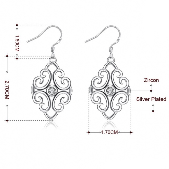 925 Silver Plated CZ Scroll Earrings - Picture 6 of 7
